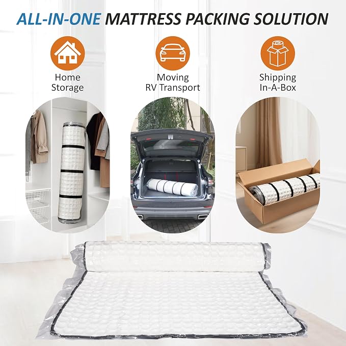 Storage Logic Foam Mattress Vacuum Bag with 4 Adjustable Packing Straps for Moving, Storage, Shipping, Vacuum Seal Mattress Bag with Packaging Straps (Queen/Full/Full-XL)