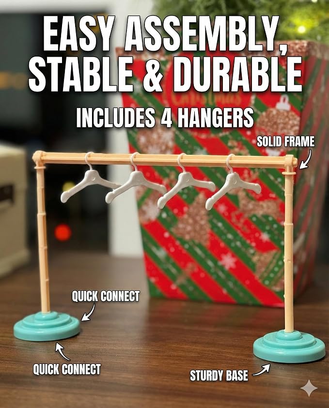 All in One Organize Kits Wardrobe Compatible with Labubu, Include Hangers,Clothes Rack &Stand, Display Case for Outfit Storage and Accessories Arts and Crafts Supplies,Closet Furniture Organizer