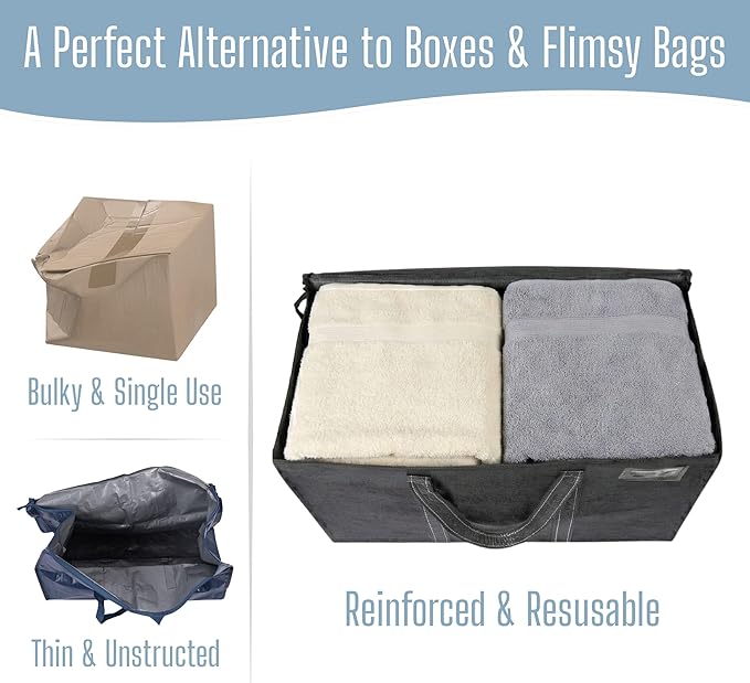 VENO 6 Pack Heavy Duty Moving Bags, Extra Large Storage Bags with Reinforced Handles & Strong Zippers, Foldable & Reusable Moving Box Alternative for Clothes & Dorm Storage