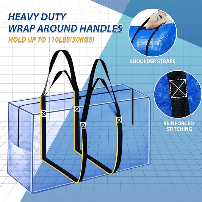 57 Gallon Extra Large Storage Bags, XXL Jumbo Large Moving Bags Heavy Duty, Storage Totes Zippered Moving Boxes Supplies for College, Foldable Duffle Bag for Travel, Christmas Tree Bag, 42x23x13.5inch