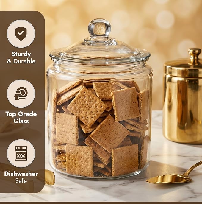 kitchentoolz 1 Gallon Glass Cookie Jar with Lid & Candy Jar | Glass Jars | Large Glass Jar with Lid | Gallon Glass Cookie Jars with Lids Airtight Food Storage Container & Apothecary Jars | Big Jar