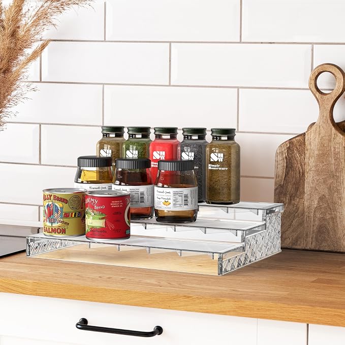 Simple Houseware 3-Tier Spice Shelf Countertop Display Organizer, Clear