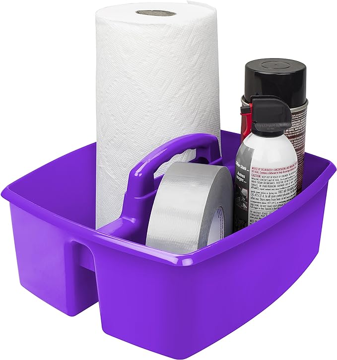 Storex 2-Compartment Large Craft Caddy – Multipurpose Classroom Organizer with Handle, Purple, 1-Pack (00955C06C)