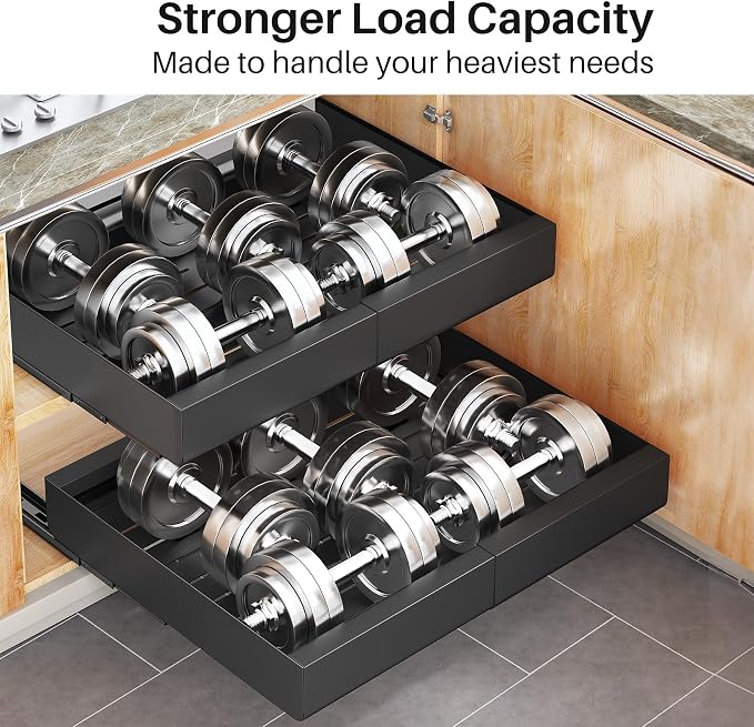 6 Pack Pull out Cabinet Organizer, Expandable(12"-20") Heavy Duty Slide out Drawer Fixed with Adhesive Nano Film for Pots, Roll out Shelf Storage for Kitchen Organization, Pantry, Bathroom(Black)