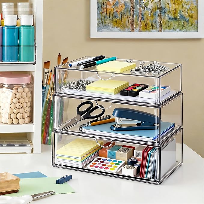 Medicine Cabinet Organizer with Removable Dividers, 3-Tier Stackable Drawer Storage for Bathroom, RV, Vanity, Countertop & Desk