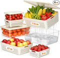 JSCARES Fruit Storage Containers for Fridge with Soft Lid - 4 Pack Food Storage Container with Removable Colander, Airtight Produce Saver Containers Keep Berry, Fruits, Vegetables, Meet Fresh Longer