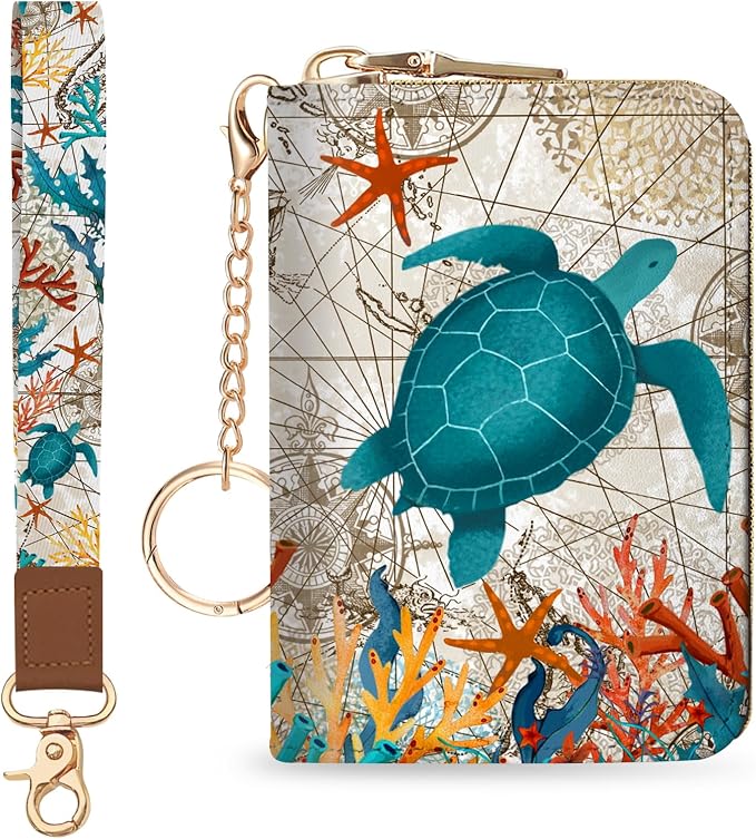 Blusabaca Women Credit Card Holder, Small RFID Wallet with Wristlet Strap | Removable Keychain, Case with Zipper, Vegan PU Leather, Cash Coin Pocket, Business Accordion Purse, Ladies Female Gift