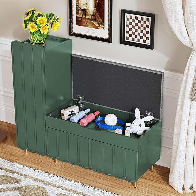 3More Shoe Organizer Cabinet,Entryway Bench with Adjustable Shelves and Cushioned Seat,Unique L-Shaped Bench Cabinet for Entryway, Hallway, Living Room