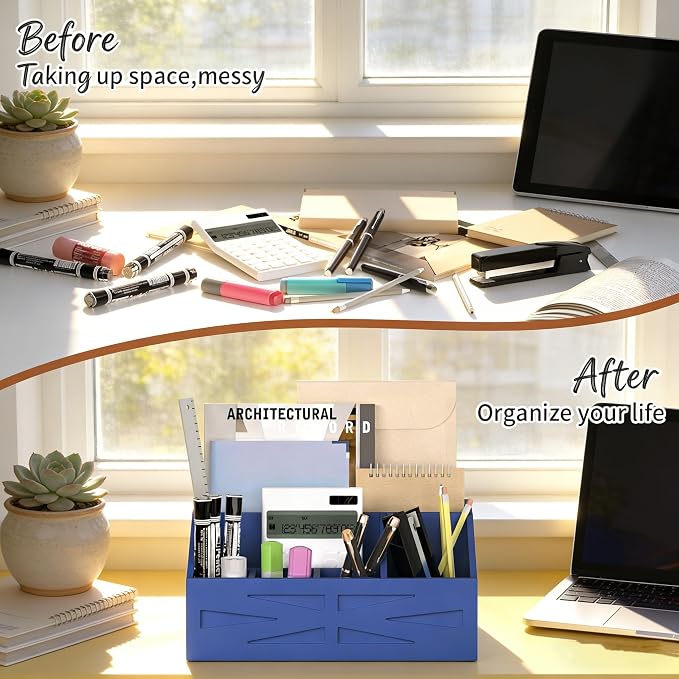 Wood Mail Organizer Countertop,Farmhouse Desk and Kitchen Countertop Storage, Letter Sorter, Desk Mail and Bill Organizer, Desktop File and Paper Holder (Blue)