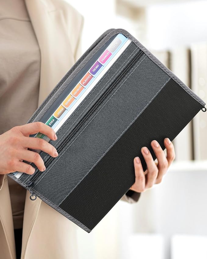 Sooez Accordion File Organizer with Safe Zipper, 12 Pocket Expanding File Folder with Front Pencil Pouch, Portable Monthly Paper Bill Tax Receipt Organizer, School Office Supplies, Letter Size, Pink