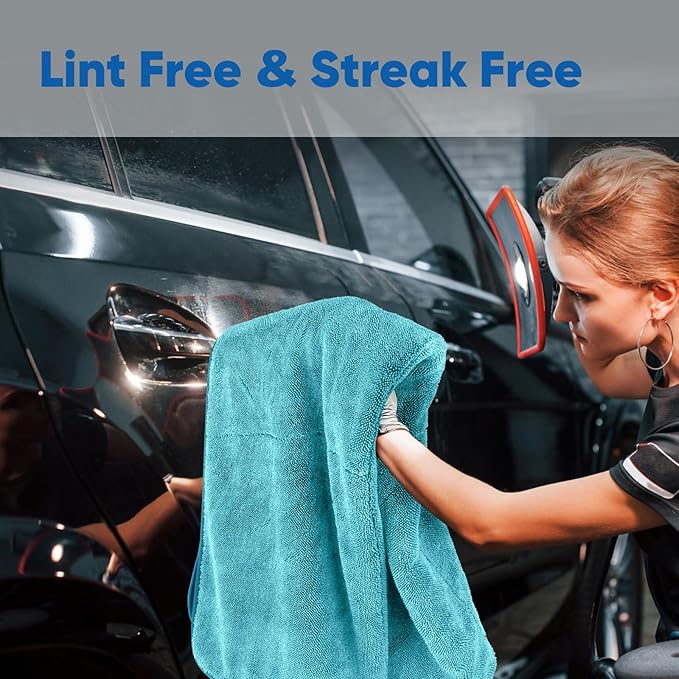 HOMEXCEL Professional Car Drying Towel (36"x 24") with Twisted-Loop Technology, 1200GSM for a Streak-Free Finish – Microfiber Towels for Cars, Trucks, SUVs, RVs and Motorcycles, Lake Green