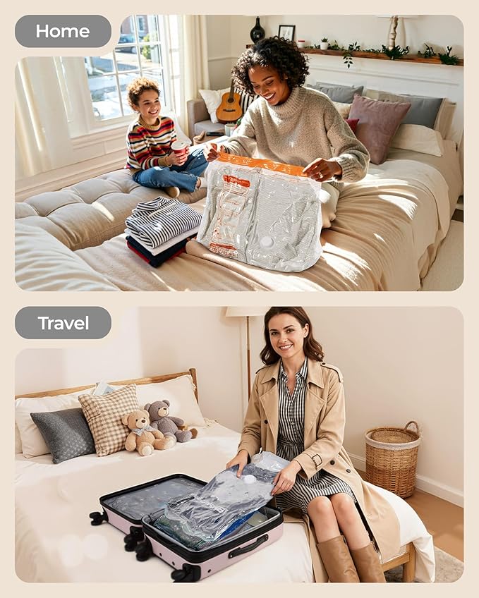 BAGSMART Vacuum Bags for Travel with Rechargeable Air Pump, Portable Space Saver Bags for Travel & Home, Vacuum Compression Seal Bag for Clothing, Blanket, 18 Pack Multicolor