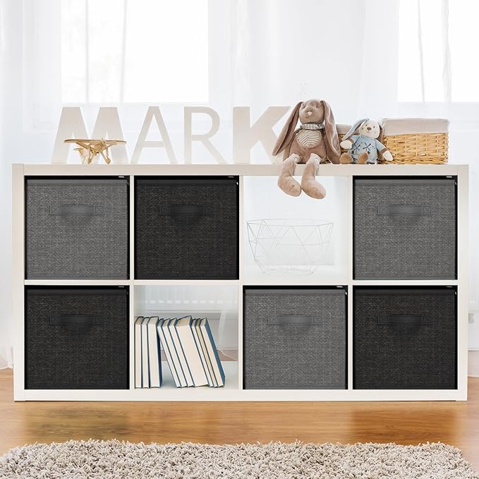 Nestl Cube Storage Bins, Foldable 9 Cube Storage Organizer Bins, Fabric Storage Cubes, Storage Basket with Handles, Grey Closet Storage Bins, 11-Inch Cube Storage Bins for Bedroom, Playroom and More