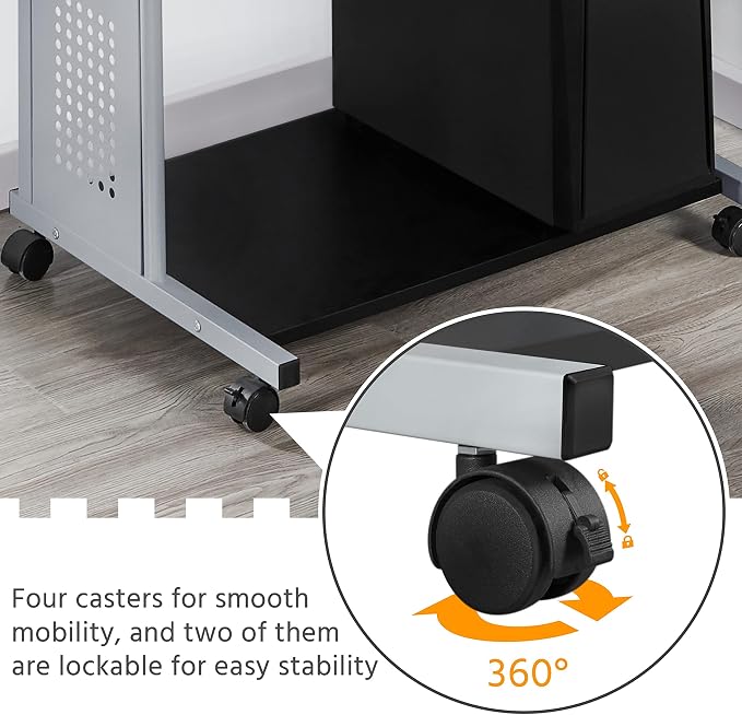 Topeakmart Rolling Computer Desk with Charging Station and 2 USB Ports for Small Space, Study Writing Desk with Keyboard Tray and Printer Shelf for Home Office, Compact Study Table with Wheels, Black