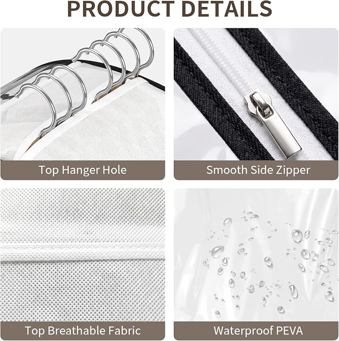 6Pack Garment Bags for Hanging Clothes - Clear Garment Bags with Zipper, Suit Bags for Closet Storage, Clear Hanging Clothes Protector Covers for Coats, Shirts, Dresses (40 & 50 Inch)