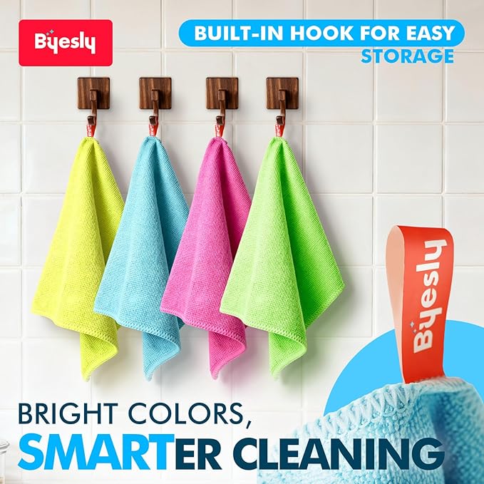12-Pack Microfiber Cleaning Cloth, 11.5x11.5 Microfiber Towels for Cars, Dishes & House, For Detailers, Chefs & Efficient Home | Scratch-Free, Lint-Free, Ultra Absorbent(Green/Blue/Yellow/Pink)