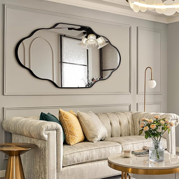 Dorlicecass Wall Mirror for Bathroom - Black Mirror Wall Decor 26" x 46"Modern Mirror Wall Decor with Aluminum Alloy Frame for Bathroom, Bedroom, Living Room, Dining Room, Cloakroom, Entryway