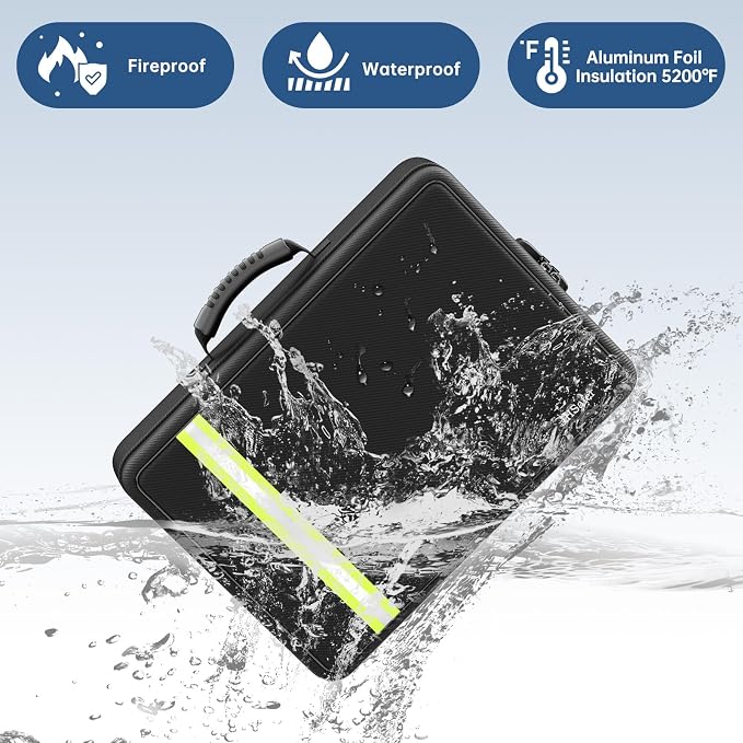 JHSafer Fireproof Document Bag with Lock for Letter/A4 Files, Soft | 5200°F Important Document Organizer with 7 Colorful Pockets, Insulated Portable Safe Storage for Home Travel Office