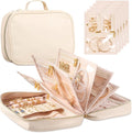 Travel Jewelry Organizer for Women, Jewelry Organizers and Storage with Detachable Zipper Pouches, Tangle-Free Jewelry Travel Case for Necklaces, Earrings, Rings & Bracelets, (Off-white)