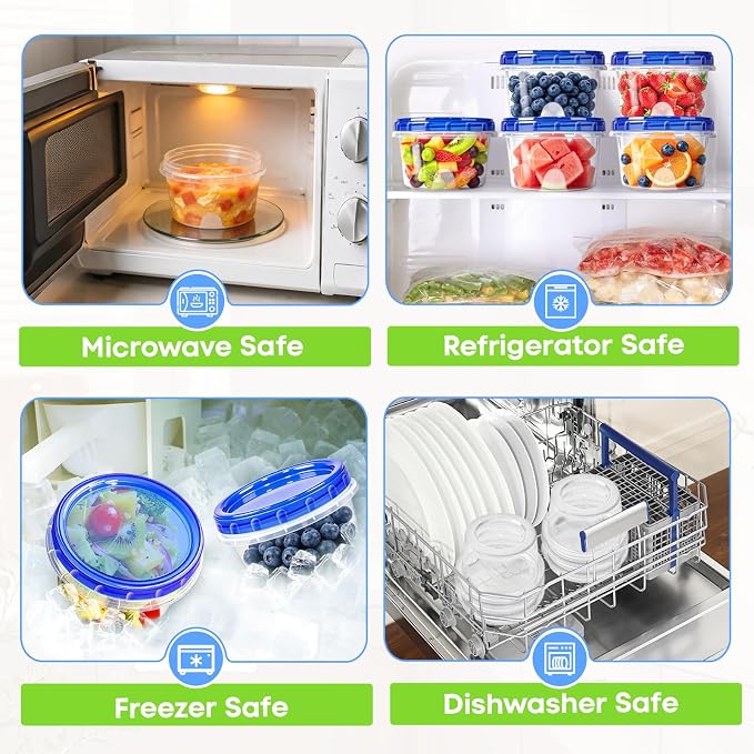 Freezer Storage Containers, 6 Pack-16 Oz Food Storage Containers with Twist Top Lids,BPA Free, Reusable, Meal Prep,Microwave and Dishwasher Safe