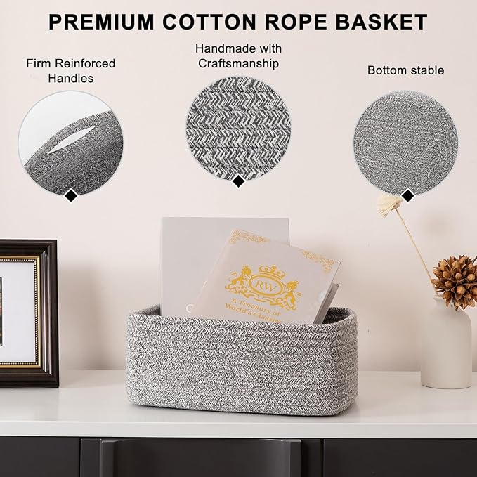 OIASKET 6 Pack Storage Baskets for Shelves, Small Baskets for Shelves, Cute Decorative Storage Bins, Organizer Basket for Gifts Empty, 11.8''Lx7.8''Wx4.7''H-Grey