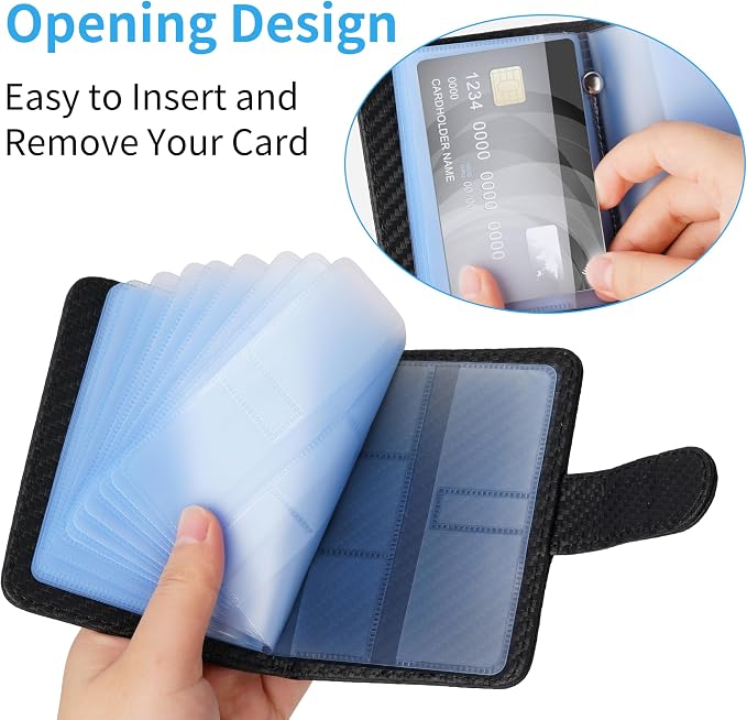Wisdompro Slim Leather Credit Card Holder, Vertical Microfiber Black | RFID Blocking Wallet Debit Card Protector, Organizer Case, Card Case, 20 Card & 7 Memory Card Slots, with Magnetic Closure
