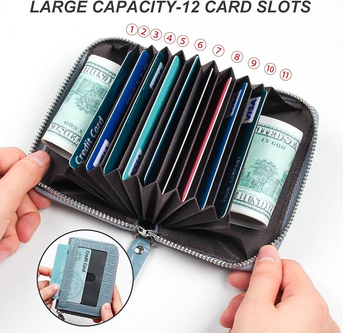 Credit Card Wallet, RFID Card Case Wallet, Zipper Card Cases Holder for Men Women, RFID Blocking, KeyChain Wallet, Compact Size Card Organizer Case for Women