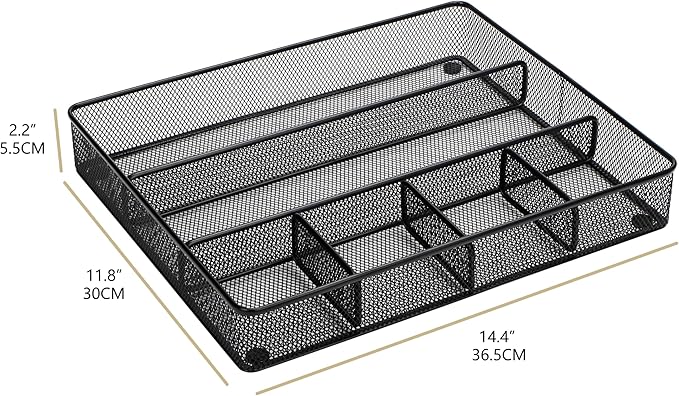 Annova Desk Top Organizer Tray for Office Organization - Metal Mesh - Storage Tray with Dividers for Pens, Desktop Accessories, Bathroom, Kitchen, Makeup and Office Supplies (Large, Black)