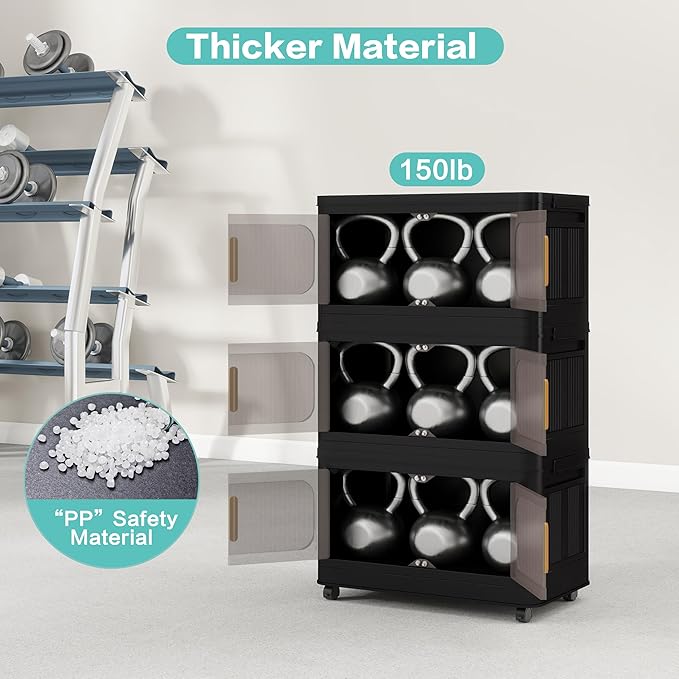 Foldable Storage Cabinet，Plastic Cabinet，Stackable Storage Bins， Open Front with Magnetic Door and Wheels (Extra Large-5Tiers)