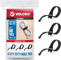 VELCRO Brand Heavy Duty Cable Ties Reusable | 60Pc Bulk Pack | 8 x 1/2" ONE-WRAP Straps, Black | Strong Wire Management | Cord Bundling for Home Office and Data Centers