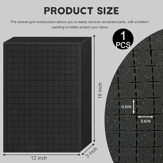 Pick and Pluck Foam Sheets, 1Pcs 16 x 12 x 3 Inch Pick Apart Foam Inserts for Camera Storage, Crafts, Tool Box, Storage Drawer