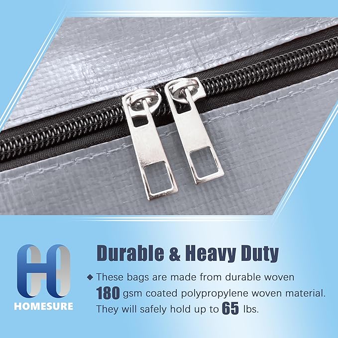 Homesure 12 Pack Large Strong Moving Bags with Zippers & Carrying Handles - Water-Resistant - Heavy Duty Storage Tote for Space Saving Moving Storage, Fold Flat, Alternative to Moving Box (Silver)