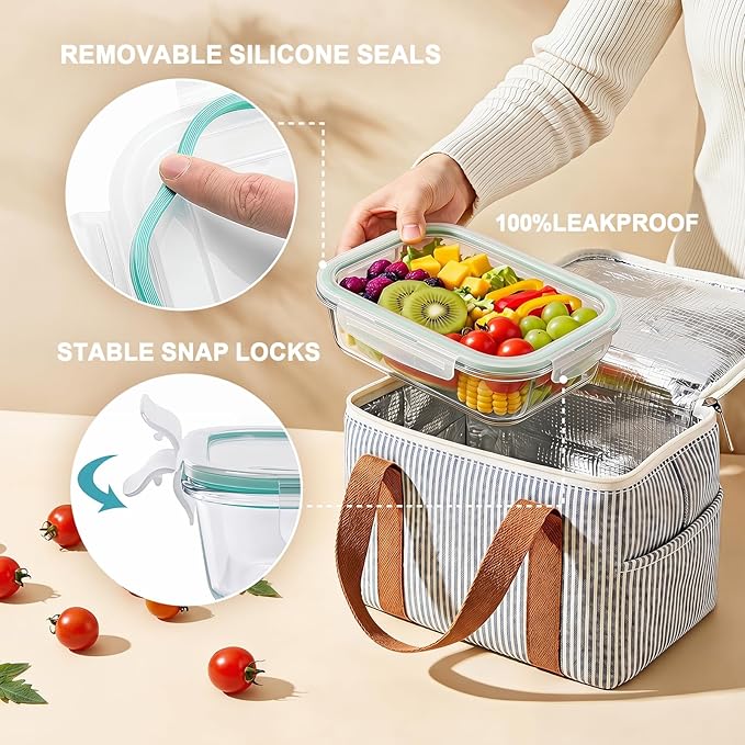 8 Pack Glass Meal Prep Containers with Lids, Glass Food Storage Containers with Snap Locking Lids, Airtight Lunch Containers for Microwave, Oven, Freezer and Dishwasher BPA Free (Green)