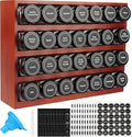 Bamboo Spice Rack Organizer with 28 Glass Spice Jars 4 oz Set Cherry Stain | 4 Tier Wood Hanging Shelf, 780 Labels, for Drawer Cabinet Kitchen Countertop Wall Mount, Empty 4 oz Glass Jars
