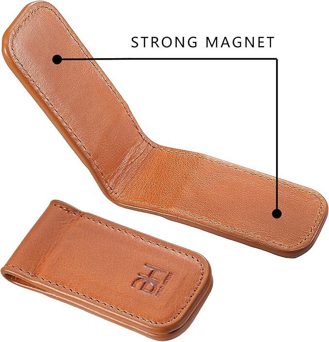 GH GOLD HORSE Slim Magnetic Money Clip Genuine Leather Business Card Holder for Men (Brown)