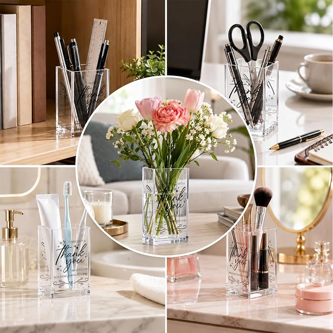 Appreciation Gifts for Coworker, Acrylic Pen Holder Cup, Thank You Gift for Women Men, Colleague Boss Gift, Office Desk Decoration