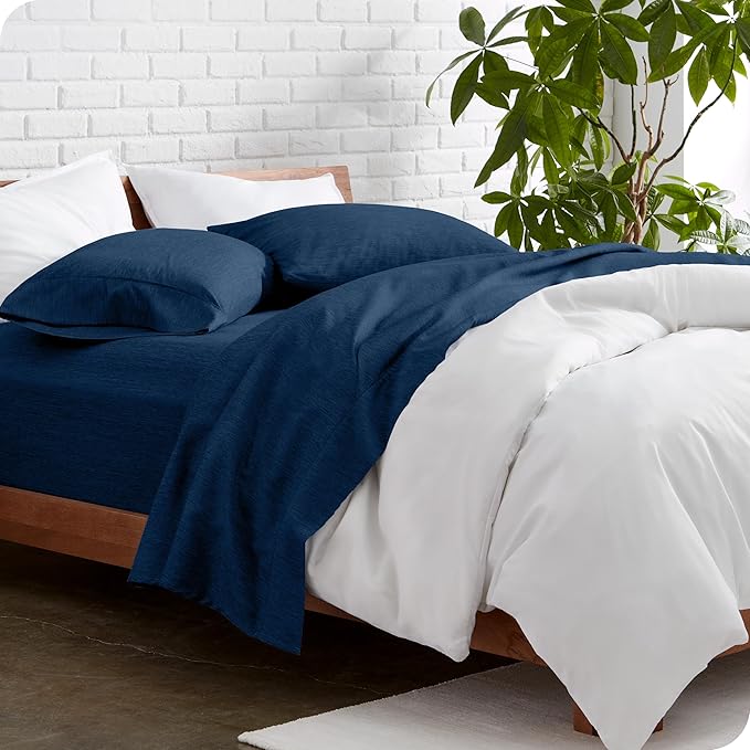 Bare Home Split King Sheet Set - 1800 Ultra-Soft Microfiber Double Brushed - Deep Pockets - Easy Fit - 5 Piece Set - Bed Sheets (Split King, Heathered Dark Blue)