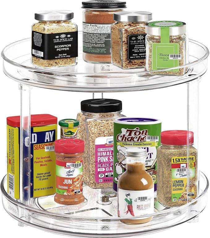 2 Tier Lazy Susan Organizer 10.6 Inch | Clear Makeup Skincare Organizer for Vanity, Bathroom Countertop Organizer, Spice Rack Organizer