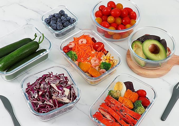24-Piece Glass Food Storage Containers with Locking Lids,Glass Meal Prep Containers Set - Airtight Lunch Containers, Microwave, Oven, Freezer and Dishwasher,Green