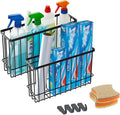 Cabinet Door Organizer Basket 2 Pack, Foil and Plastic Wrap Organizer with 2 Sponges, Lid Organizers Inside Cabinet, Metal Basket for Kitchen Organizers and Storage, Utility, Black (Medium,Large)