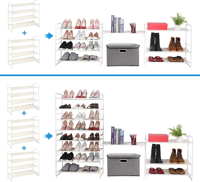Simple Trending Shoe Rack - 4-Tier Shoe Organizer, Expandable & Adjustable Fabric Shoe Shelf Storage Organizer for Closet, Entryway, Bedroom, White