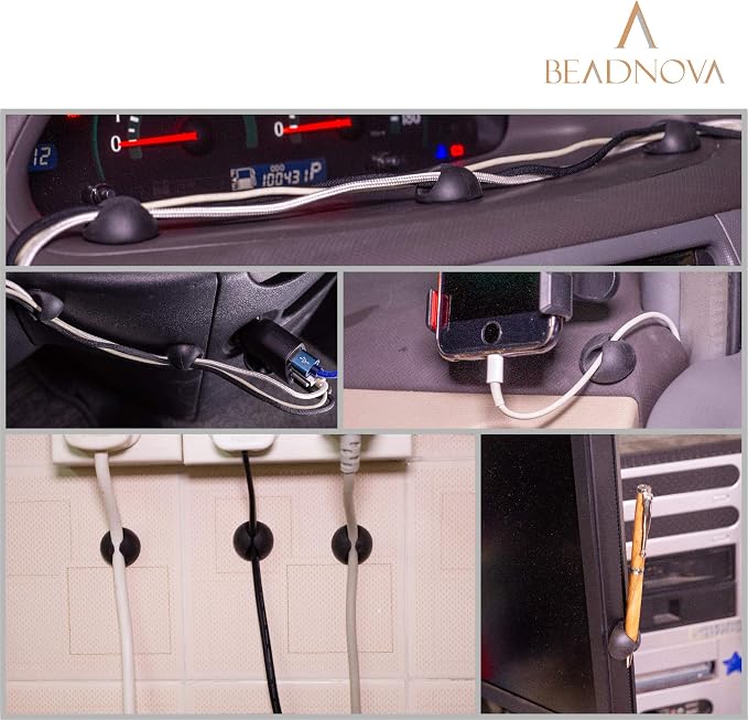 BEADNOVA Cable Clips Cord Organizer Cable Management Wire Cord Holder 1 Slots Adhesive Wire Holder for Car Charging Accessory PC Office Home (Black, 8 pcs)