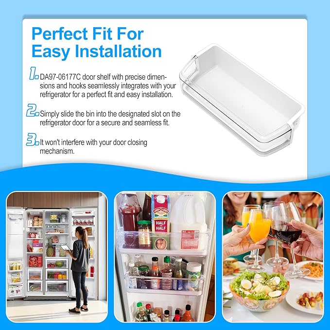 UPGRADED DA97-06177C Refrigerator Door Shelf Bin Compatible with Samsung Refrigerator Door Shelf Replacement RS22HDHPNSR RSG257AABP RSG257AARS Door Shelf DA97-06177B DA63-04205 Door Shelf Bin