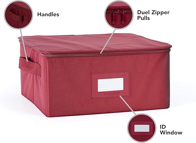 Covermates Keepsakes Zip-Top Storage Box Set, 3 Pack Heavy Duty Polyester Organizer Bins, Stackable Design, ID Window, Reinforced Handles, Closet Home Storage, Scarlett Red