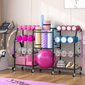 Dumbbell Rack, Yoga Mat Storage Rack, Home Gym Storage Rack for Kettlebells, Exercise Equipment Storage with Wheels and Hooks, All in One Home Gym Equipment Organizer