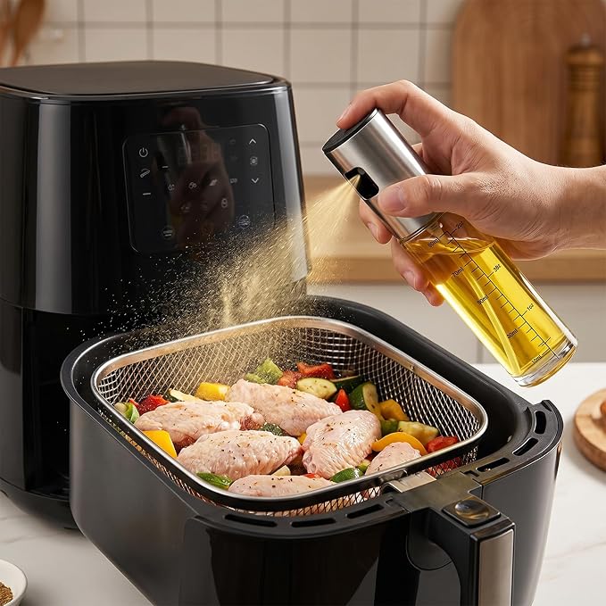 100ml Olive Oil Sprayer, Food Grade Glass Cooking Oil Spray Bottle, Stainless Steel Mister for Air Fryer Salad BBQ Roasting