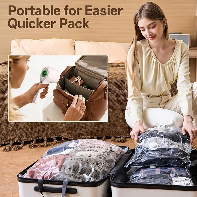 Vacuum Storage Bag with Rechargeable Cordless Pump, 9 Pack Vacuum Seal Space Saver Bags for Clothing Clothes Travel Home