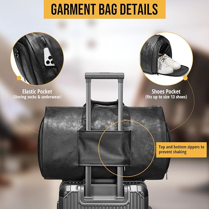 Convertible Garment Bag, Carry on Garment Duffel Bag with Shoulder Strap, Men's Women's Travel Clothing Bag with Shoe Compartment, 2-in-1 Hanging Suitcase Suit Business Travel Bag (Black)