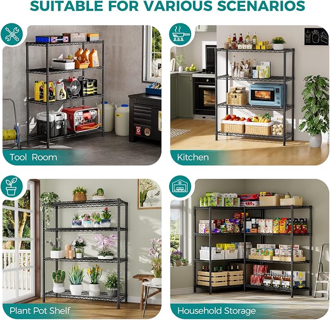 SINGAYE 4 Shelves Adjustable Shelf Heavy Duty Wire Storage Shelving Metal | Home Storage Small Rack Pantry Closet Unit for Laundry Room Organization Bathroom Kitchen