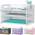 Samstar 3 Tier White Letter Tray Paper Organizer with Handle, Mesh Desk Organizer Paper Sorter File Rack Shelves, White